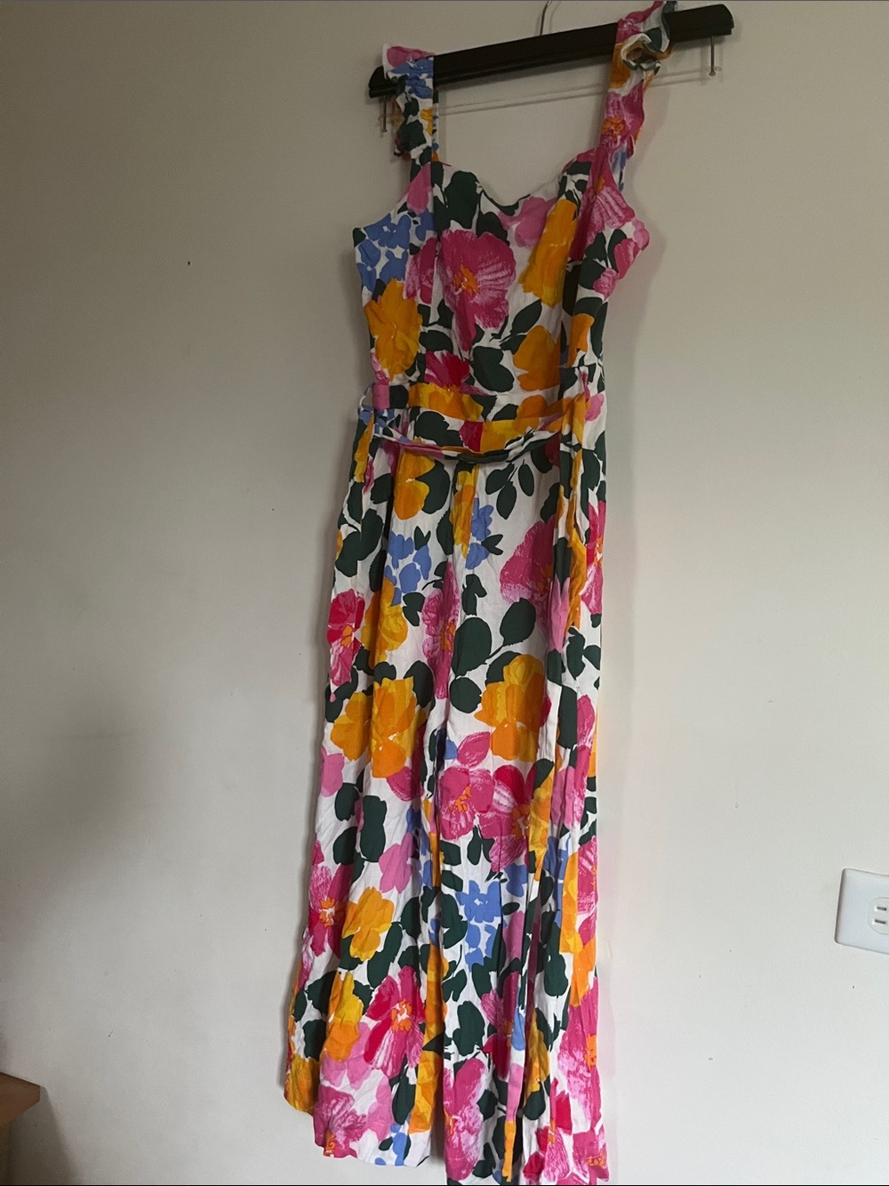 Sugarlips White Floral Jumpsuit with Pink, Yellow & Blue Flowers